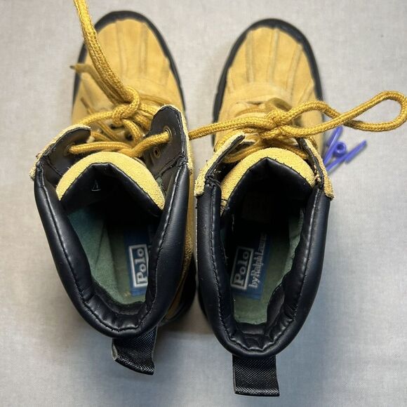 Polo Ralph Lauren Haywards Mens Boots Size 6 Buckle Strap Lace Up Tan Wheat - Picture 2 of 10